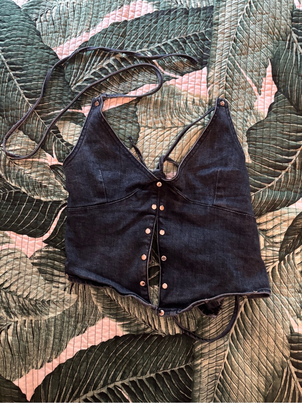 I am Gia Denim Button-Front Crop Top - Dark Blue